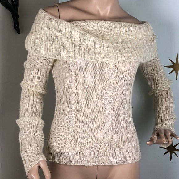 one step up Sweaters - Cream gold off shoulder sweater